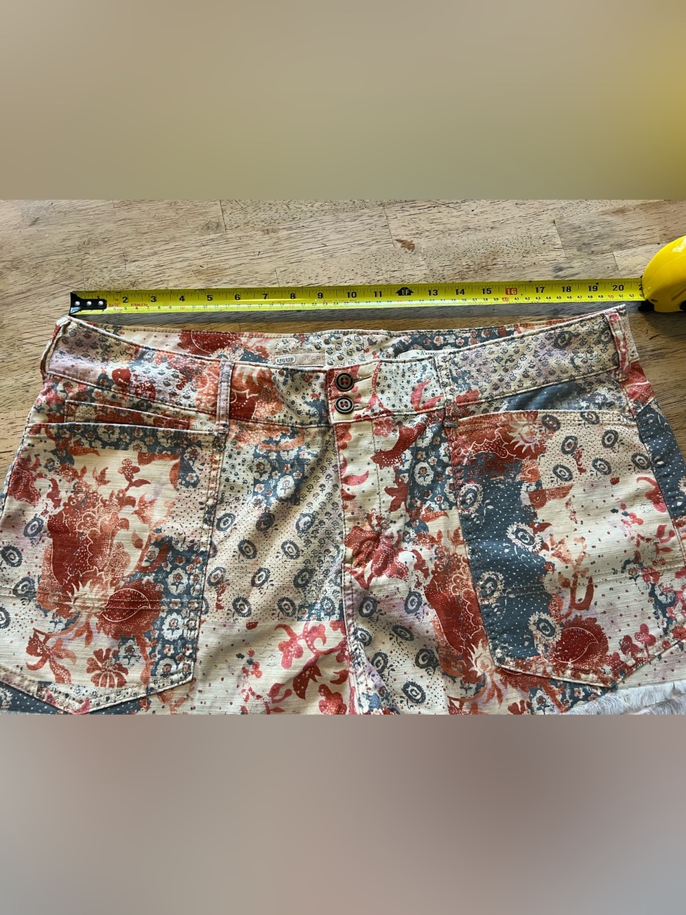 Anthropologie Pilcro Multi-Color Patchwork Fringe-Hem Jean Shorts - Picture 7 of 12